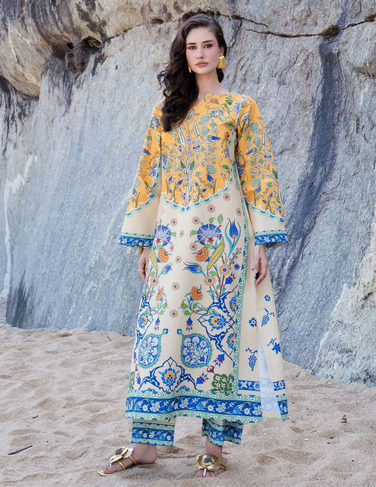 Zizi – Two Piece Block Print Cape Kaftan Set