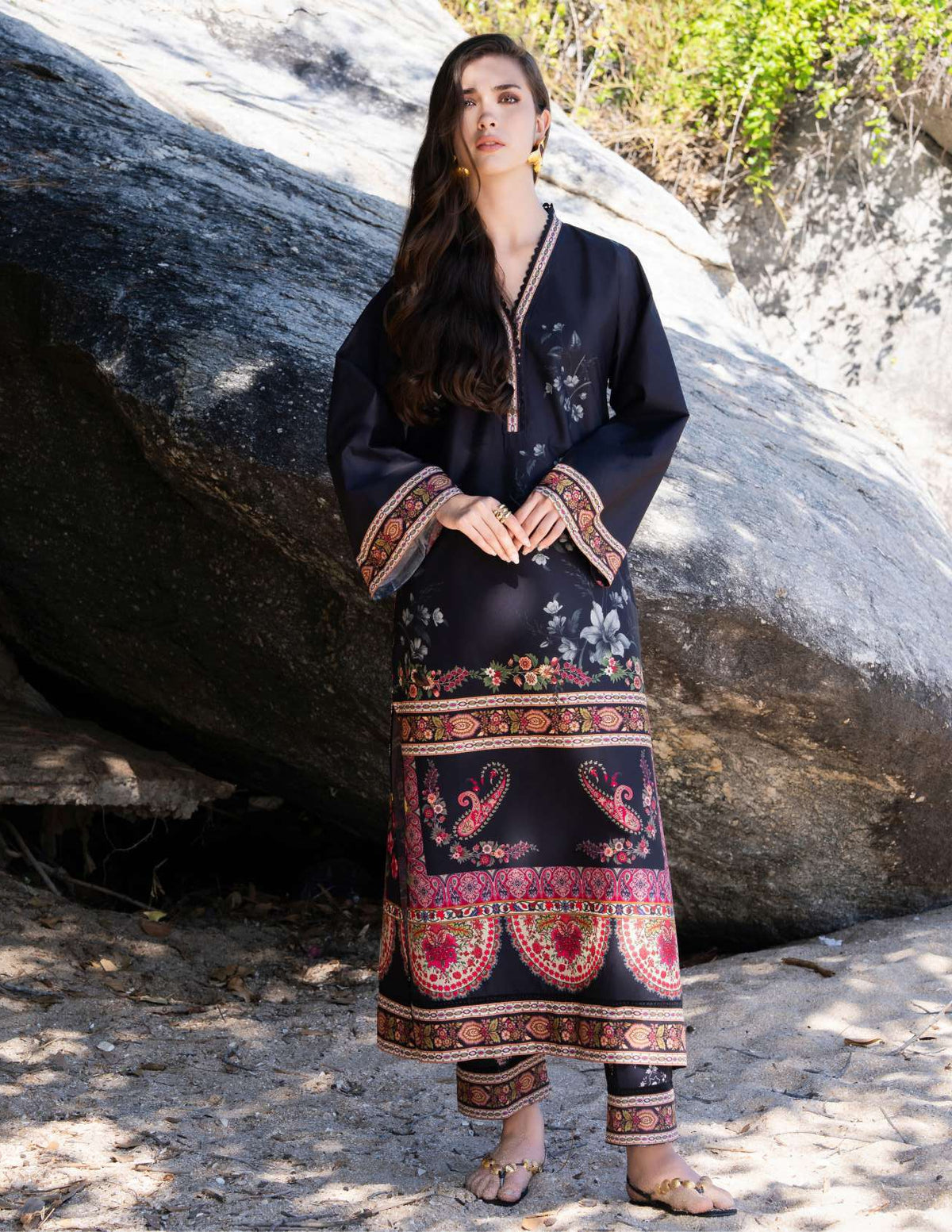 Amal – Two Piece Block Print Cape Kaftan Set