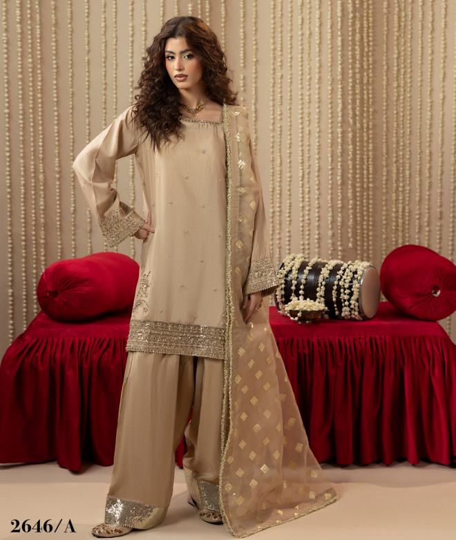 3 Piece Silk Gold Embroidered Suit