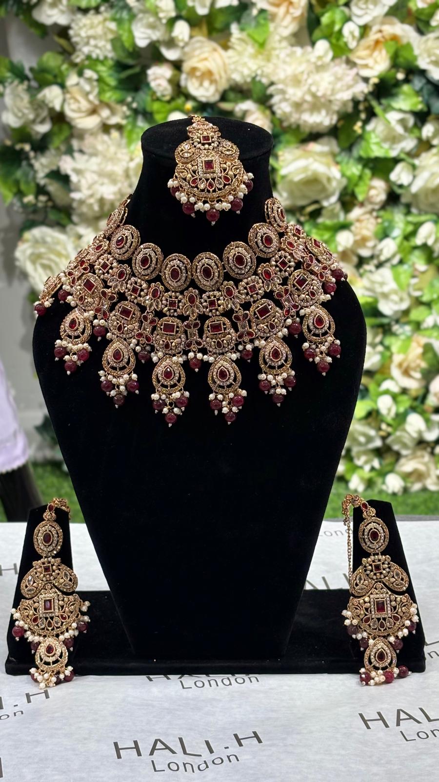 Antique gold and maroon traditional bridal set
