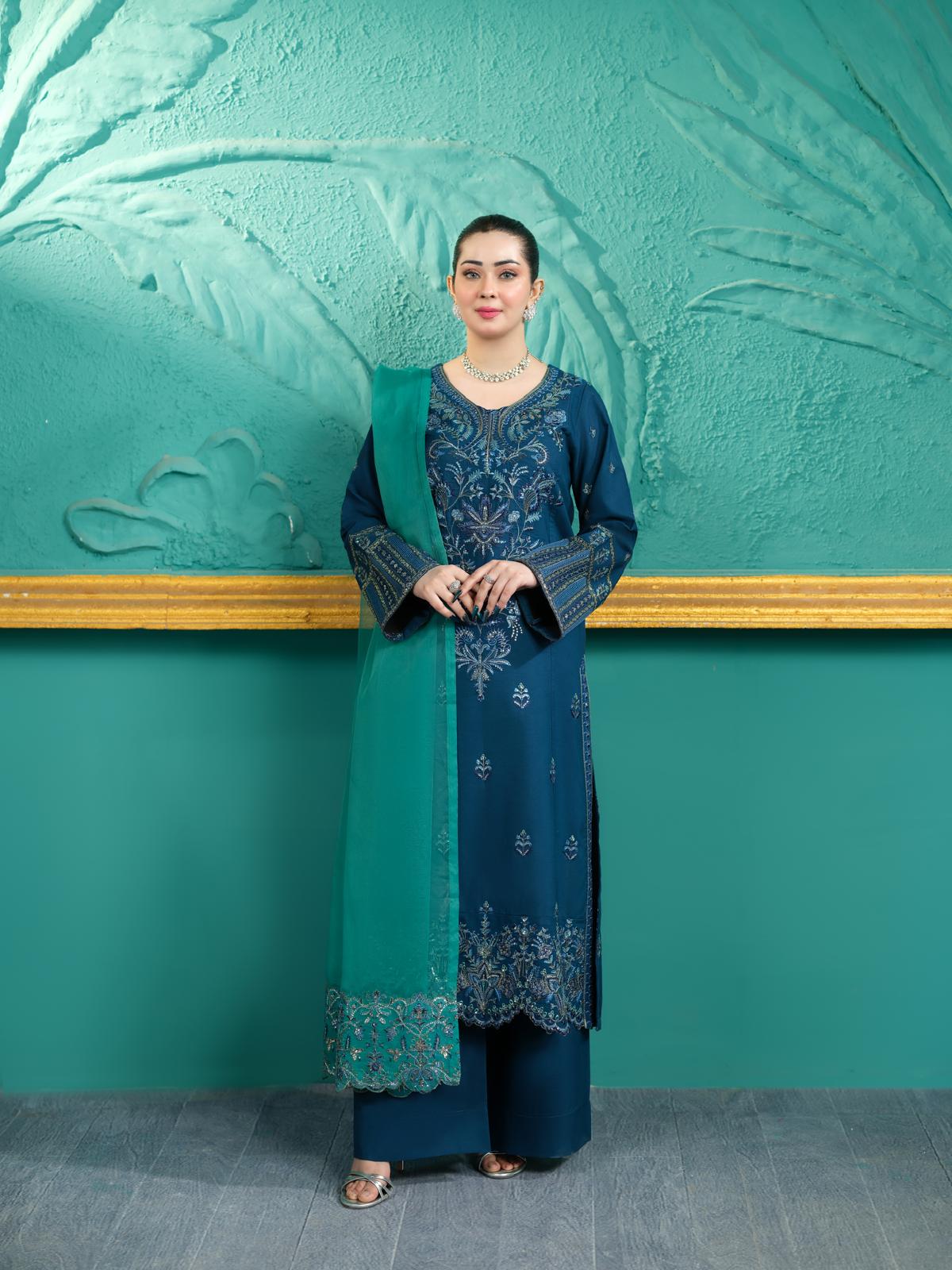 Royal Blue Embroidered 3 Piece Suit