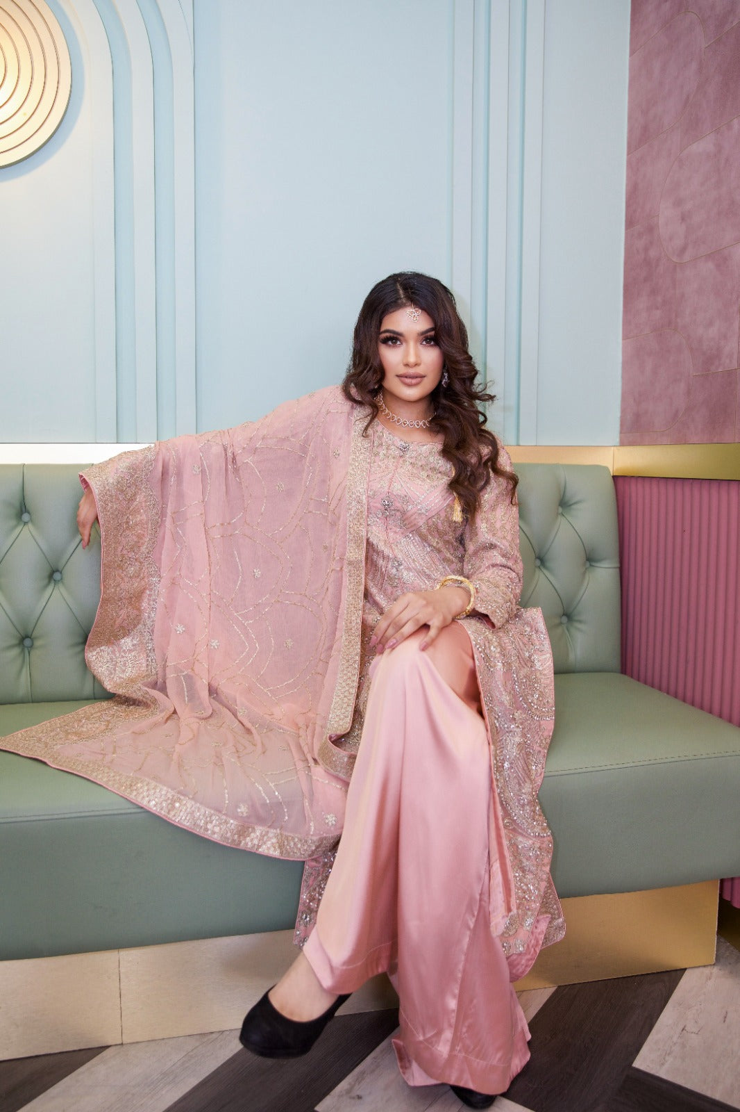 Fancy Pink Colored Embroidered Plazo Suit with Soft Net Dupatta | YOYO  Fashion
